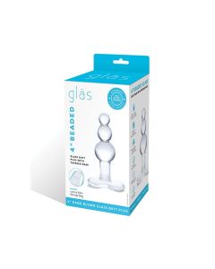 Glas 4" Beaded Glass Butt Plug w/Tapered Base - Clear