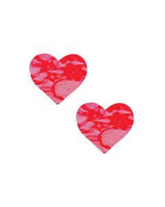 Neva Nude Lace Heart Pasties - Red O/S