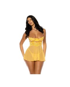 Hazel Peek-A-Boo Cup Babydoll w/G-String Panty - Yellow