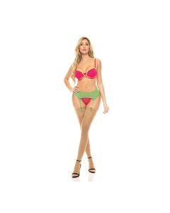 Pink Lipstick Come to Me Bra, Garter Belt & G-String Neon