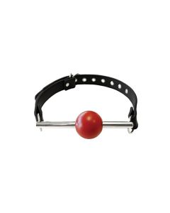 Rouge Leather Ball Gag with Stainless Steel Rod and Removable Ball - Black with Red