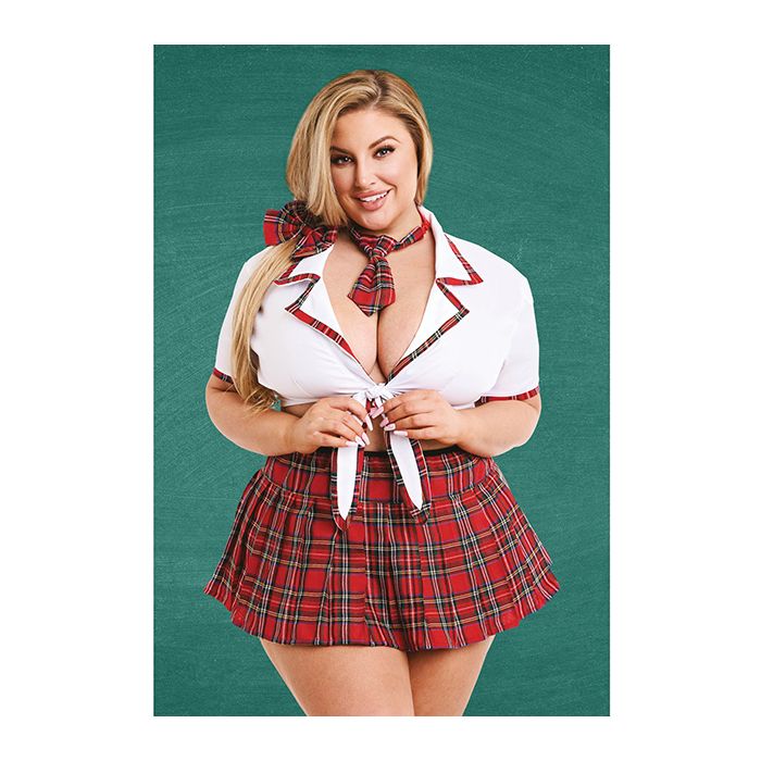 Teacher's Pet Ms Honor Student School Girl Tie Top, Pleated Skirt, Neck Tie & Hair Bow QN
